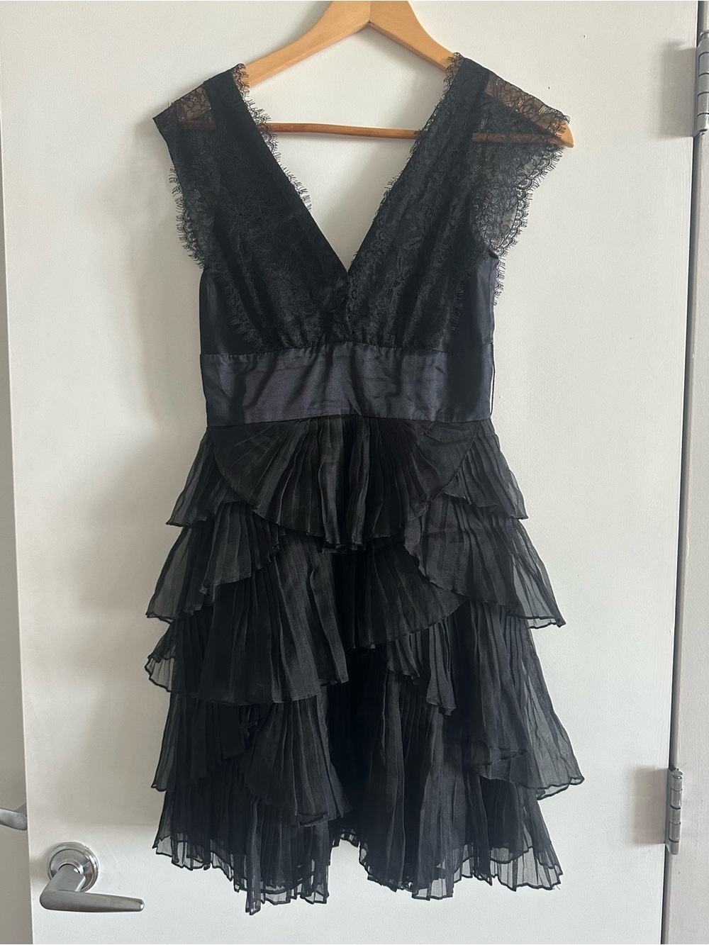 BCBGMaxAzria Elegant Black Organza Tiered Cocktail Dress